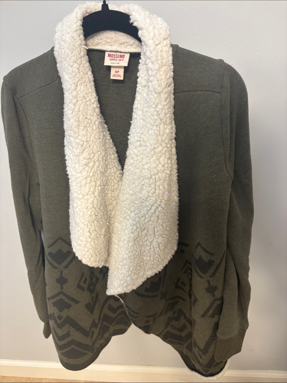 Mossimo Supply Co. Olive Green Cardigan with Cream Sherpa Collar